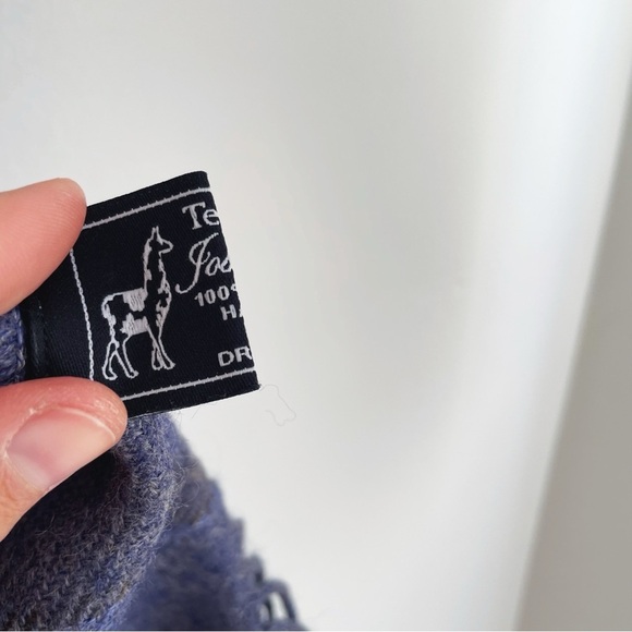 Baby Alpaca Scarf Tejidos Jose Cotacachi Ecuadorian Hand Knit striped blue grey - Picture 4 of 8